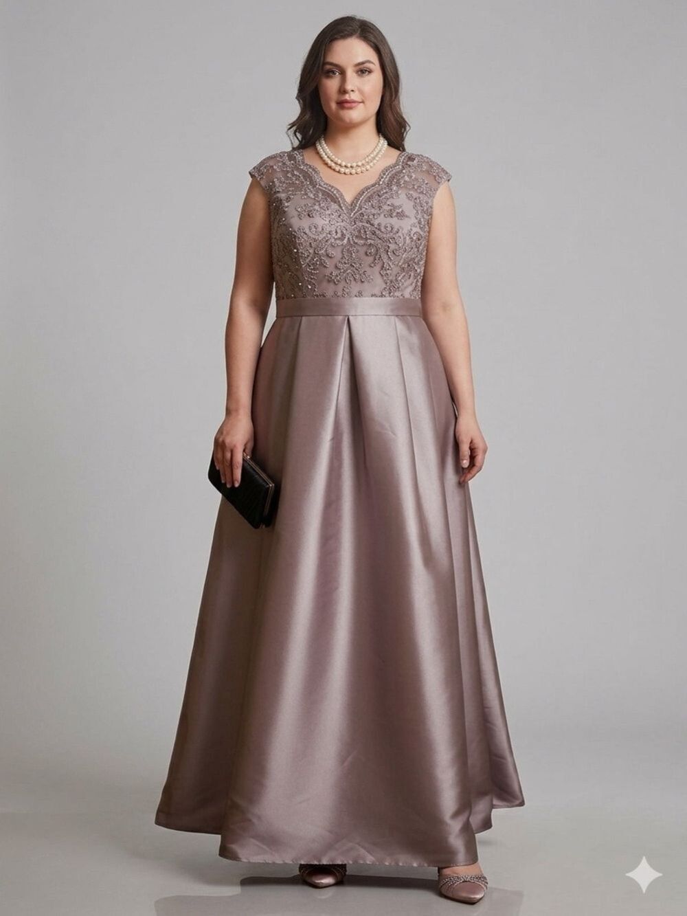 CHETA B Beige Lace Satin Formal Dress Size 16W
